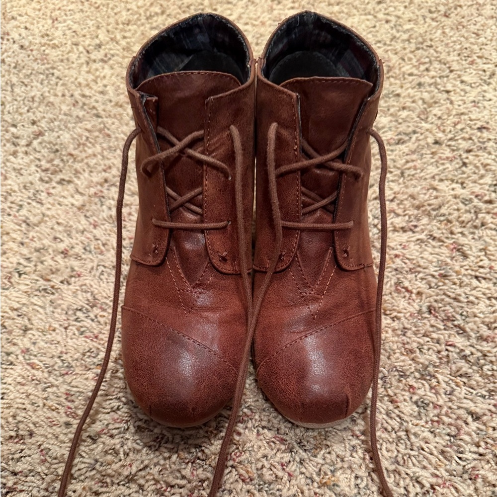 Brown Lace-Up Ankle Booties
